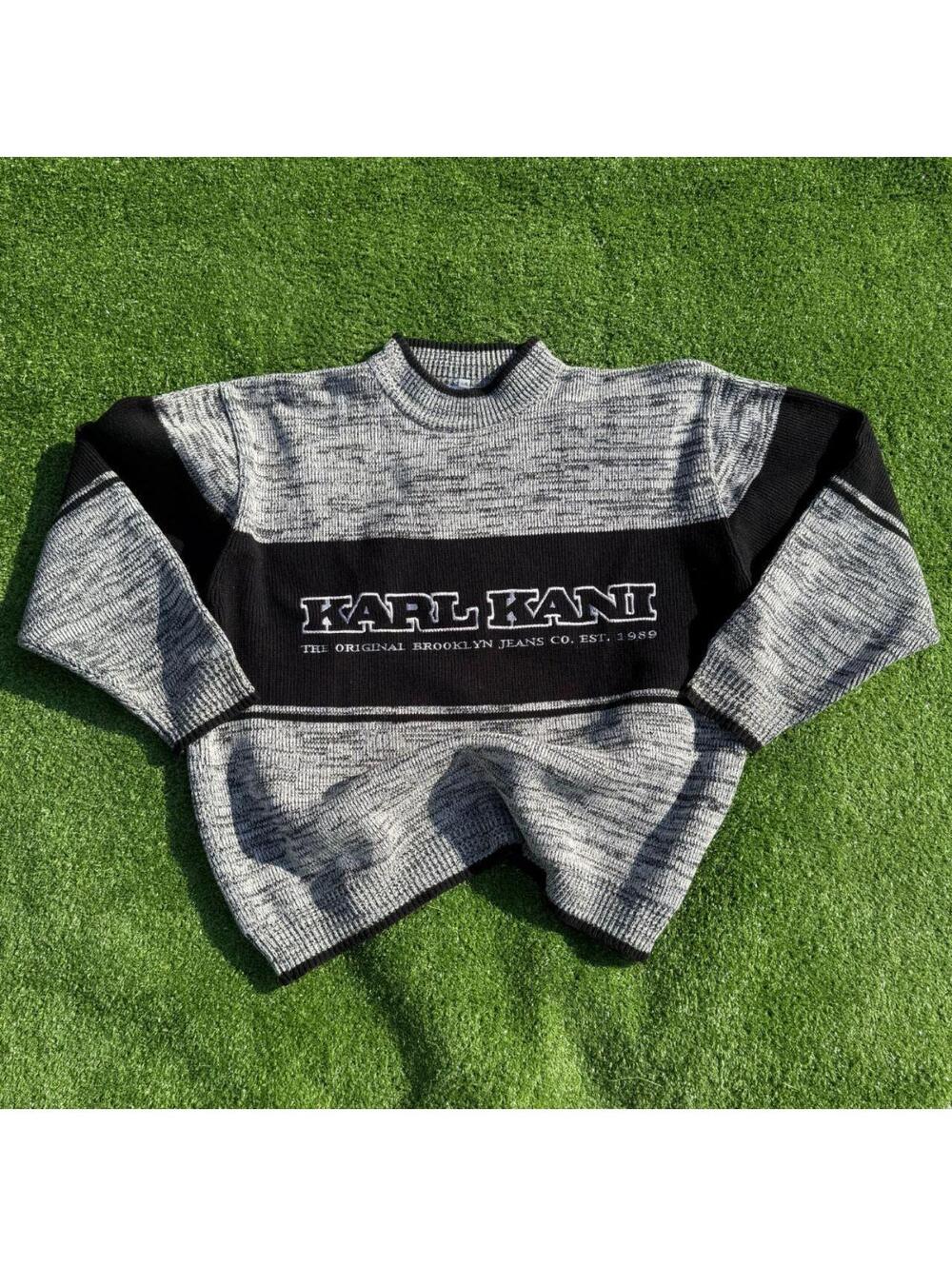 Vintage Karl Kani Grey Black Striped Sweater Size L